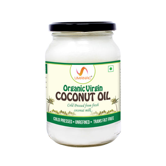 Umanac Organic Virgin Coconut Oil 500 Ml | 100% Pure & Edible | Made from Fresh Coconut Milk | Cold Pressed Method | Certified Organic | Unrefined | Natural Cooking Oil | Coconut Oil For Hair & Skin