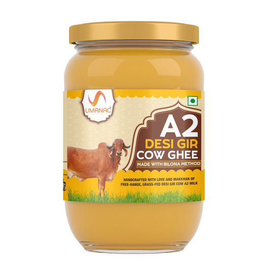 Umanac A2 Desi Gir Cow Ghee- 500ML | Desi A2 Cow Pure Ghee | Bilona Method | Grass Fed | Traditional Hand Churned | 100% Organic Ghee | Certified & Tested