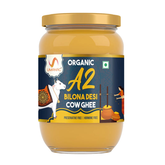 Umanac A2 Bilona Ghee 500ML | 100% Organic & Healthy | Sourced from Desi Cow | Grass Fed | Bilona Method | Hand Churned | 100% Pure & Natural Ghee | Certified & Tested