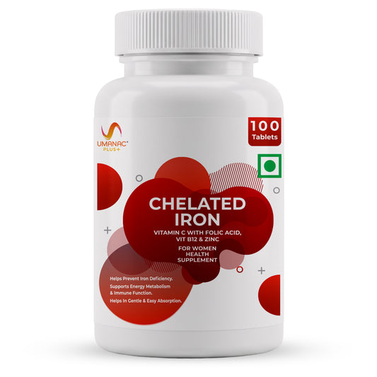Umanac Plus Chelated Iron Tablets with Vitamin C for Women, 100 Tablets