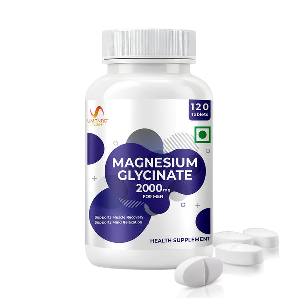 Magnesium Glycinate - 2000 mg | Muscle, Sleep & Mood Support | 120 Tabs - Umanac Plus