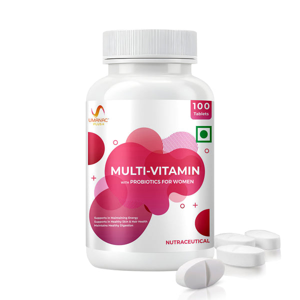 Women’s Multivitamin + Probiotics | Energy, Skin, Hair & Gut Support | 100 Tabs - Umanac Plus