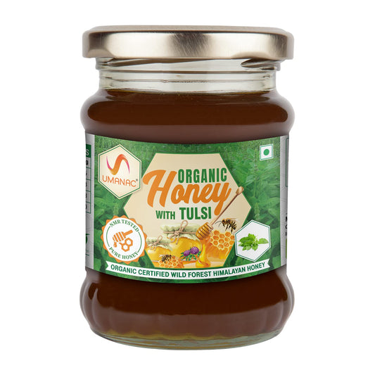 UMANAC Organic Honey with Tulsi | Certified Organic | Wild Himalayan Forest Honey 250gm